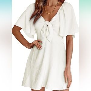 Kendall James Deep V Neck Elegant Bow tie Mini Dress